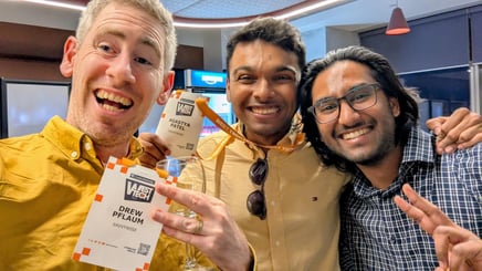 Drew and Agastya at WTF with friend Sahil