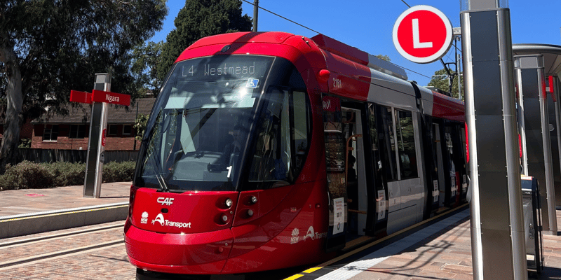 Parramatta Light Rail at the stop Ngara by the Western Sydney Startup Hub