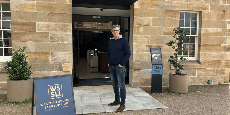 Richard Wallis at Western Sydney Startup Hub coworking space entrance