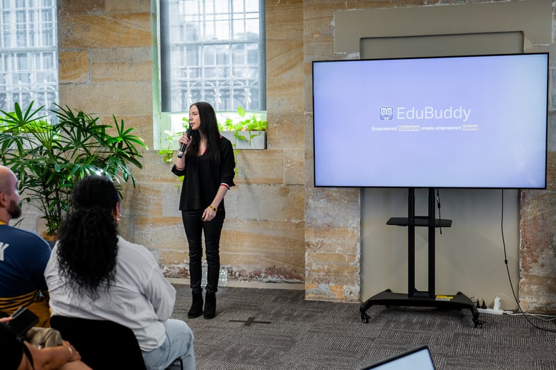 Cheyanne Carter showcasing her app EduBuddy at the Plus Eight Pre-Accelerator Pitch Night